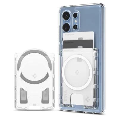 Abbildung von Spigen Ultra Hybrid MagFit+ magnetischer Kartenhalter mit Externem Metallring 3 Karten Kompatibel Hülle Entwickelt für Samsung Galaxy S25/S25+/S25 Modelle Kristallklar