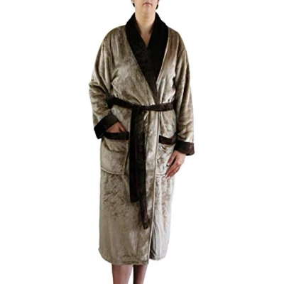 Abbildung von Gözze Unisex Bademantel mit Schalkragen, Seiden Feeling, 100% Mikrofaser, 330 g/m², Größe XXL Taupe