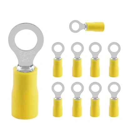 Abbildung von 10 Stück Ringkabelschuhe,Teilisoliert Quetschverbinder,Kabelverbinder,4,0 6,0 mm² gelb Loch Ø M4 PVC weiblicher Steckverbinder,Ringkabelschuhe Set für Verbinden von Kabeln oder Litzen