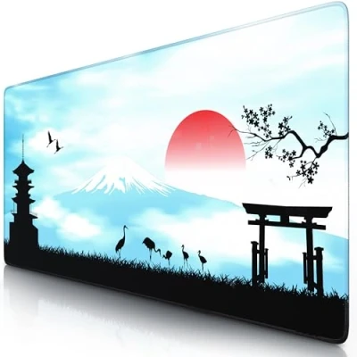Abbildung von TITANWOLF XXL Speed Gaming Mauspad 900 x 400mm Mousepad Tischunterlage Large Size verbessert Präzision und Geschwindigkeit Japan Sunset