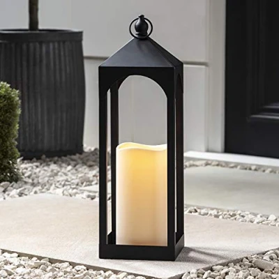Abbildung von Lights4fun Metall Laterne Outdoor mit LED Kerze batteriebetrieb Timer 50cm