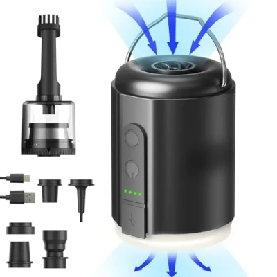 Abbildung von Origem Elektrische Luftpumpe für Luftmatratze, 5.2KPa Mini Electric Air Pump tragbare mit Campinglampe &amp; Wiederaufladbare Akku, Kompakt Schnell zum Aufblasen und Entleeren Poolschwimmer Boote
