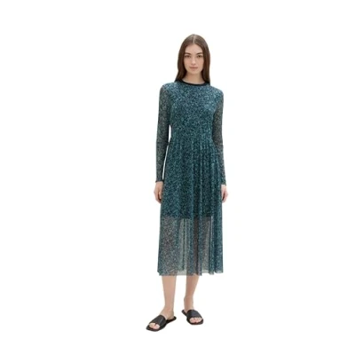 Abbildung von Tom Tailor Denim Damen Mesh Kleid mit Muster, 36310 Navy Mint Flower Print, S