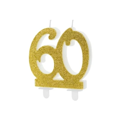 Abbildung von partydeco Geburtstagskerze, Geburtstagskerzen 60 Jahre 7.5cm, gold / glitzer
