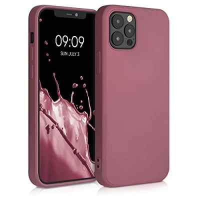 Abbildung von kwmobile Hülle kompatibel mit Apple iPhone 12 / Pro Silikon Handy Case Handyhülle weiche Oberfläche kabelloses Laden Dark Rose