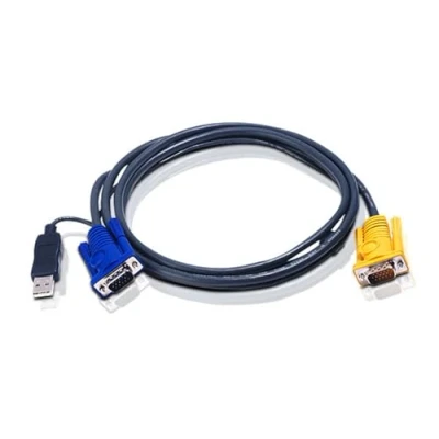 Abbildung von ATEN USB KVM Kabel mit 3 in 1 SPHD und integriertem PS/2 zu Wandler, 1,8 m, VGA, Schwarz, HDB 15 + A, 15, Männlich