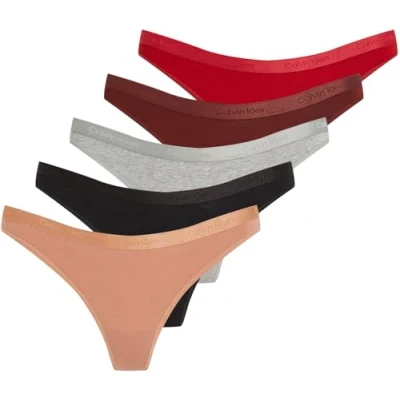 Abbildung von Calvin Klein Underwear Modern LOGO Holidaythong 5 PACK String, Damen, Größe: Large, Black/grey heather/berry/earth