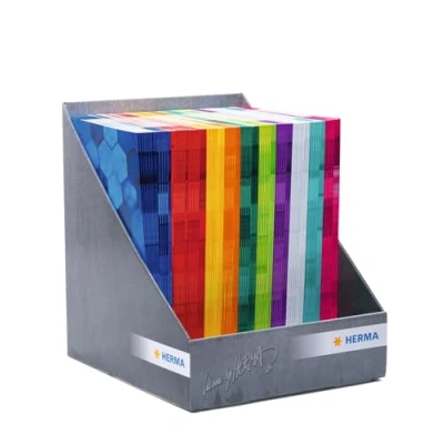 Abbildung von HERMA Heftumschläge A4 Karton Set, 120 Stück, veredelte Hefthüllen mit Beschriftungsfeld aus stabilem &amp; extra starkem Papier, Heftschoner Hexagon Muster Motiv für Schulhefte, farbig