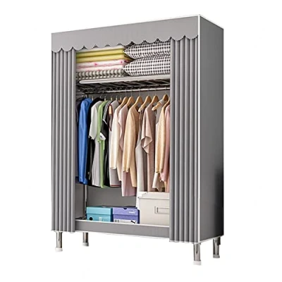 Abbildung von Kleiderschrank, Stoffschrank, Faltschrank mit Kleiderstange und Ablagen, Faltbare Garderobe für Schlafzimmer, Ankleidezimmer,84x46x173cm