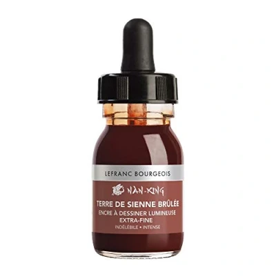 Abbildung von Lefranc &amp; Bourgeois 301282 Nan King Kalligrafie und Zeichentusche, pigmentierte Tusche, hohe Farbbrillanz, Leuchtkraft für feinste Zeichnungen, Skizzen, 30ml Flasche Siena Gebrannt