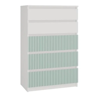 Abbildung von CDF Kommode Malwa M5 Farbe: Weiß/Mintgrün Schrank für Dokumente, Kleinigkeiten Ideal Wohnzimmer, Schlafzimmer, Kinderzimmer, Jugendzimmer 5 geräumige Schubladen
