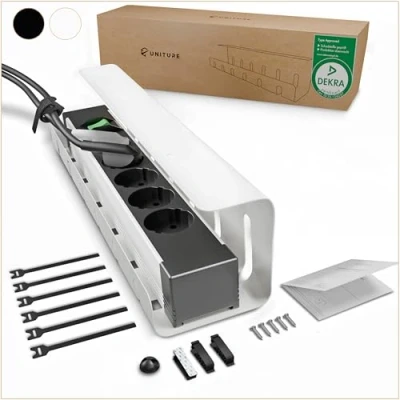 Abbildung von UNITURE® Kabelkanal Schreibtisch [DEKRA Zertifiziert] 1er Set Kabelmanagement 40cm Kabelhalter Kabelführung Cable Management Under Desk Weiß