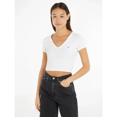 Abbildung von Tommy Jeans SLIM Essential Tshirt basic, Damen, Größe: 42, White