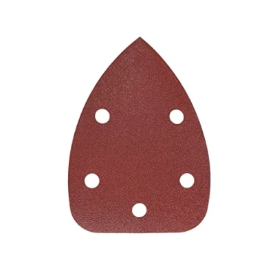 Abbildung von Mirka Red Deltaschleifer Schleifpapier Holz Schleifdreiecke Klett / 100x140x140mm Haftung 5 Loch Korn P120 Stück zum Schleifen von Holz, Metall und Kunststoff