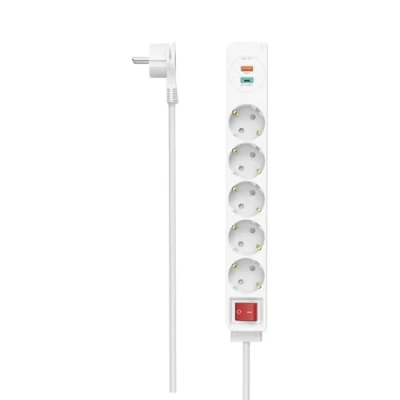 Abbildung von Hama Steckdosenleiste, 7 fach, (Ein / Ausschalter USB Anschlüsse Schutzkontaktkupplung Schutzkontaktstecker Kabellänge 1,4 m), 1 x A, C