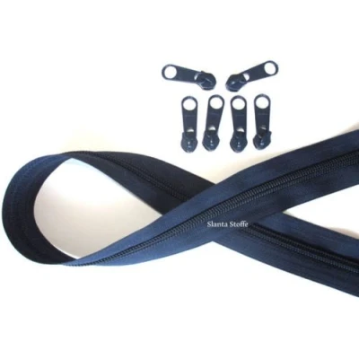 Abbildung von Slantastoffe 5m Reißverschluss endlos, Spirale 5mm + 10 Schieber/Zipper 27 Farben, Meterware (Dunkelblau)