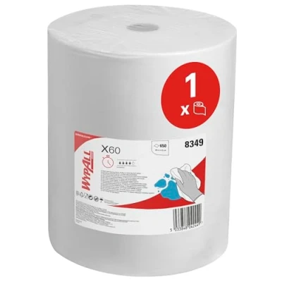 Abbildung von WypAll X60 General Clean Multi Task Reinigungstücher 8349 wiederverwendbare saugfähige Tücher 1 Großrolle x 650 weiße industrielle
