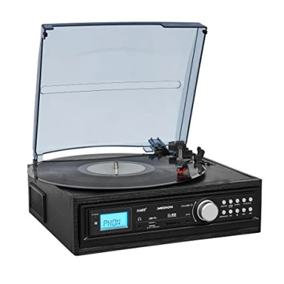 Abbildung von MEDION E69468 Schallplattenspieler mit Lautsprecher (LP Vinyl, Kassettendeck MC, MP3 Umwandlung, AUX Eingang, Manuelle und automatische Titeltrennung)