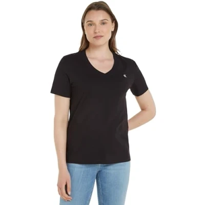 Abbildung von Calvin Klein Jeans Embro Badge Vneck TEE Tshirt basic, Damen, Größe: XS, Black