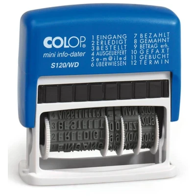 Abbildung von COLOP Stempel S120/WD, Datumseinstellung / 12 vorgefertigte Texte, selbstfärbend