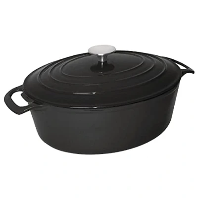 Abbildung von Vogue Ovaler Auflauf aus Gusseisen, 6 Liter, Schwarz und Creme, Größe: 125 (H) x 230 (B) 305 (T) mm, emailliertes Induktions alle Wärmequellen kompatibel, GH310