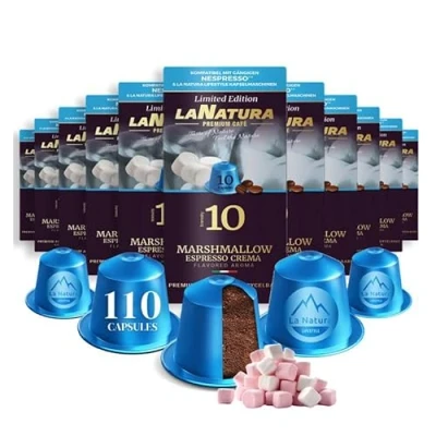 Abbildung von Kaffee Marshmallow Espresso Crema Premium Aromatisierter 110 Aluminium Kaffeekapseln 100% Recycelbar La Natura Lifestyle