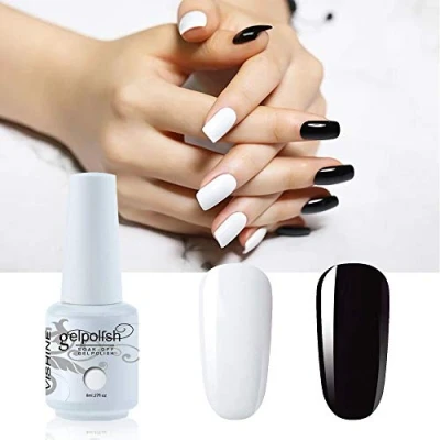 Abbildung von Vishine Set mit 2 Farben, Weiß und Schwarz, halbpermanenter Gel Nagellack, Tränken Sie den UV LED Nail Art Maniküre, 8 ml