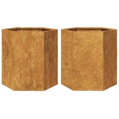 Abbildung von vidaXL Blumentopf Pflanzkübel 2 Stk. Sechseckig 46x40x45 cm Wetterfester Stahl (2 St)
