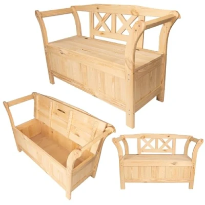 Abbildung von KADAX Gartenbank, 119x45x73cm Banktruhe aus Einer Holzfaserplatte, Sitzbank mit Stauraum und Rücklehne, Holzbank für Garten, Balkon (119 cm/Natürlich)
