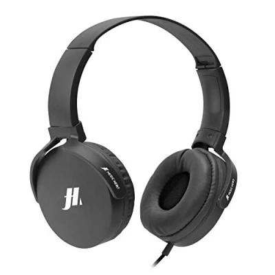 Abbildung von MUSIC HERO SBS Kopfhörer mit weichen, rotierenden Ohrpolstern, 3,5 mm Klinkenkabel, 1,2 m, integriertes Mikrofon und Taste für Antwort/Ende des Anrufs, Schwarz