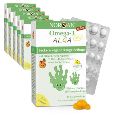 Abbildung von NORSAN Omega 3 vegan Kids JELLY 45 hochdosiert (6x45 Stück) / 220mg pro Kaugeleedrops/veganes mit EPA &amp; DHA/Omega Tutti Frutti Geschmack