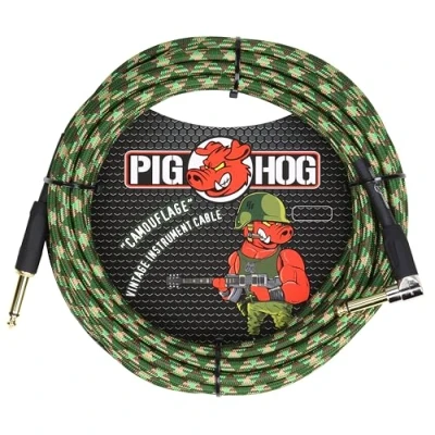 Abbildung von Pig Hog Vintage Serie Instrumentenkabel, Camouflage, 6m/20ft, 6.35 (1/4) auf (1/4), Hochwertige Qualität, Gewebt, Winkelstecker
