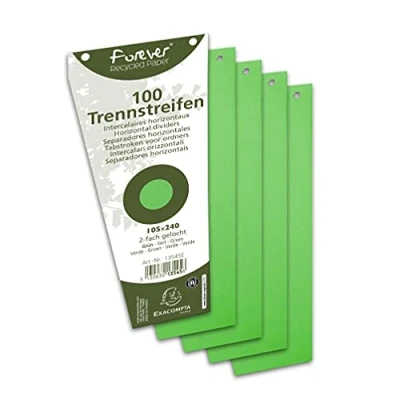 Abbildung von Exacompta 13545B 100er Pack Karton Trennstreifen. Trapezform grün. Für eine übersichtliche Anblage Ihrer Dokumente. Trennlaschen Trennblätter Ordner Register Blauer Engel