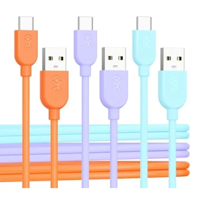 Abbildung von Cable Matters 3er Pack flexibles USB A auf C Kabel kurz 0,3m zum Schnellladen mit 3A (USB Ladekabel) in Mehrfarbig, kompatibel iPhone 15/15 Pro/15 Plus, iPad Pro, Samsung Galaxy S23