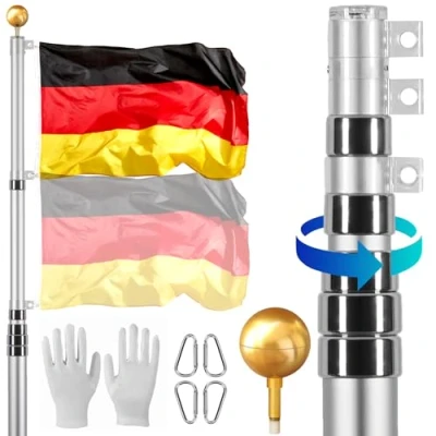 Abbildung von VEVOR Fahnenmast Teleskop 9m Fahnenstange Deutschland Fahne Flaggen Mast Silber