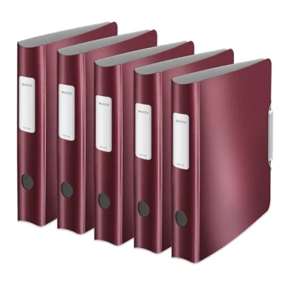 Abbildung von Leitz Qualitäts Ordner 180 Active Style, 5er Pack, A4, Schmal, Granat Rot, Abgerundeter Rücken mit 6,5 cm Rückenbreite, Gummibandverschluss, Leichtes Polyfoam, 11090028