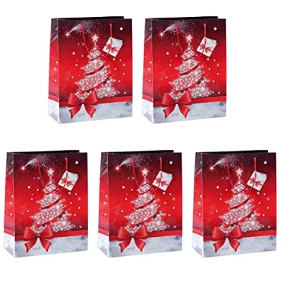 Abbildung von SIGEL GT022 große Papier Geschenktüten 33 x 26 cm 5er Set rot Weihnachten &quot;Sparkling Tree&quot;, 1 stück (5er Pack)