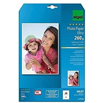 Abbildung von SIGEL IP672 InkJet Fotopapier Ultra, A4, 20 Blatt, seidenmatt, extrem lichtbeständig, 260 g, für hochwertige Fotografien