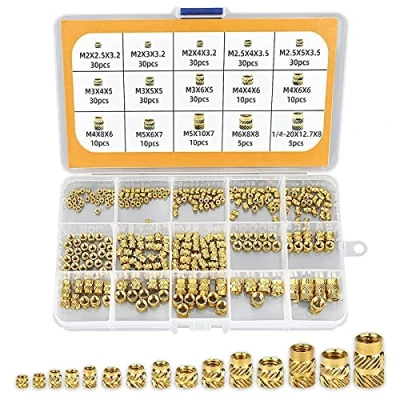 Abbildung von 300 Stk Gewindeeinsatz, M2 M2.5 M3 M4 M5 M6 Einpressmutter Messing Gewindebuchsen Innengewinde Rändelmuttern mit Kunststoff Box für Kunststoffteiledurch Wärme oder Ultraschall in 3D Drucker Teile