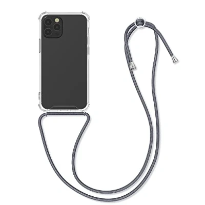 Abbildung von kwmobile Necklace Case kompatibel mit Apple iPhone 12 / Pro Hülle Silikon Cover Handykette Band Handyhülle Grau Transparent