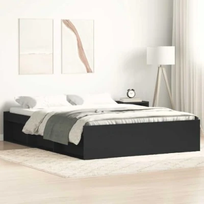Abbildung von vidaXL Bettgestell, Bettrahmen mit Lattenrost, Bett Gästebett 6 Fächern, Doppelbett Schlafzimmerbett Schlafzimmermöbel, Schwarz 120x200cm