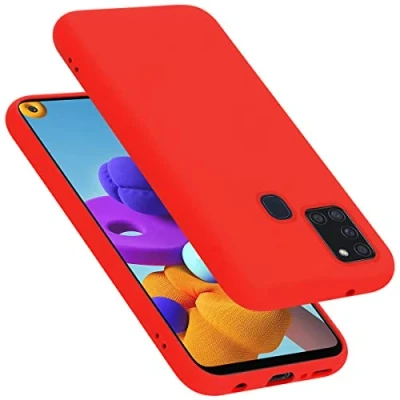 Abbildung von Cadorabo Hülle kompatibel mit Samsung Galaxy A21s Silikon Handyhülle für Case aus flüssigem stoßfeste dünne TPU Schutzhülle Liquid ROT