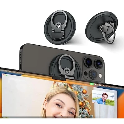 Abbildung von PROfezzion 3 in 1 Aluminium Mag Safe Kamerahalterung MacBook Webcam, Kontinuität mit Stativ Loch für iPhone 16 Plus/Pro Pro Max 15 14 13 12 &amp; Mac OS Ventura oder später (Schwarz)