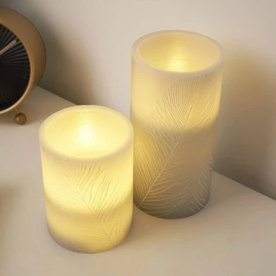 Abbildung von Pauleen LED Dekolicht Kerze Cosy Feather, 2er Set, Wachskerze mit Timer Grau
