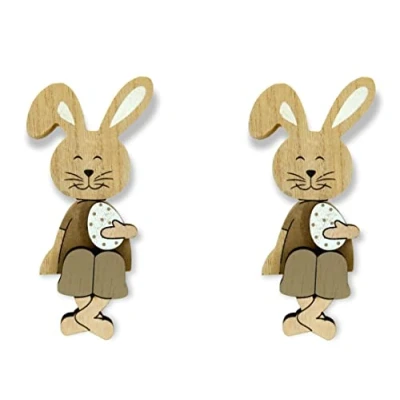Abbildung von Holz Hase mit Osterei Kantenhocker braun 8 x 18cm 2 Stück Osterdeko Tisch Deko Oster