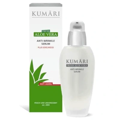 Abbildung von KUMARI Anti Falten Serum 50ml mit Aloe Vera + Edelweiß &amp; Gatuline strafft die Haut glättet Fältchen Aging Gesichtsserum 85% unverdünntem BIO Pflanzensaft (50ml)