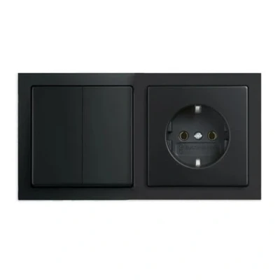Abbildung von Busch Jaeger future® Linear Komplett Set: 2000/5 US Serienschaltung + 1785 885 Serienwippe 20 EUC Steckdose 1722 885K Rahmen 2 fach, Future schwarz matt