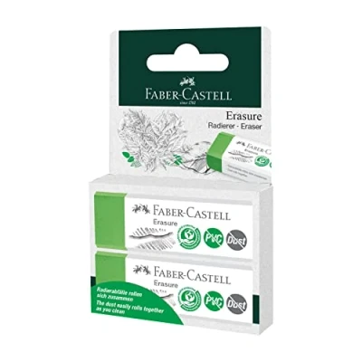 Abbildung von FABER CASTELL 187251 Radiergummi Erasure, PVC frei, Dust free, grün, zwei Radierer im Blister