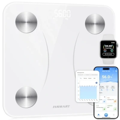 Abbildung von INSMART Personenwaage Digital, 30*30 cm Waage personen mit Bluetooth, Körperfettwaage für BMI, Gewicht, Körperfett, Pulsschlag, Muskelmasse, Wasser, Protein, Skelettmuskel, Knochengewicht, BMR, usw.