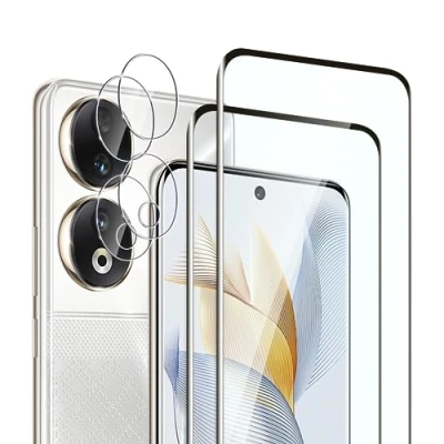 Abbildung von Fyqzio [2+2 Stück Gehärtetes Glas Schutzfolie kompatibel mit honor 90 und Kamera,Keine Blasen,9H Härte,Anti Scratch,3D Curved,HD Displayschutz fur